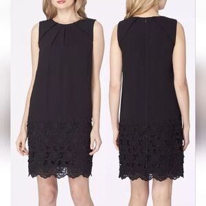 Tahari ASL Black Floral Embroidered Hem Shift Dress, Stretch Lining  Size 8